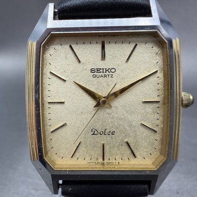 Seiko Dolce Tank Watch Men 28mm Champagne Dial Two Tone 6030-5390
