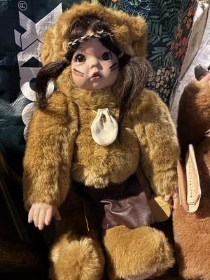 Enchanted Babies Native American Porcelain Doll Dressed As Bear 