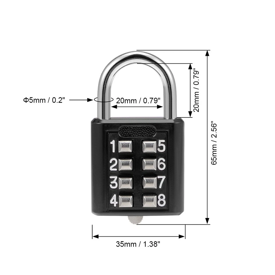 8-Digit Combination Padlock Push Button Lock for Locker Cabinet Black 2Pcs Foto 2 de 4