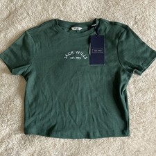 Image of Girls Jack Will’s cropped T Shirt. Size UK8 Green With White Logo New With Tag.