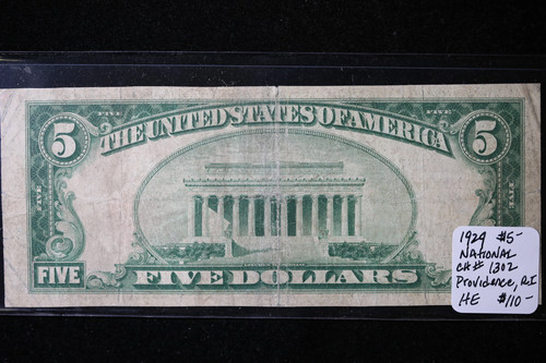 1929 5 $ National Currency, Providence, RI., Store Sale 091021 - Bild 2 von 2