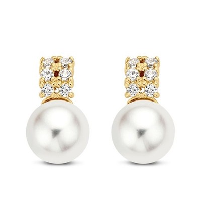 Ohrstecker mit Süßwasser-Zuchtperle & Zirkonia · Gold 585/000 · 9 mm · neu