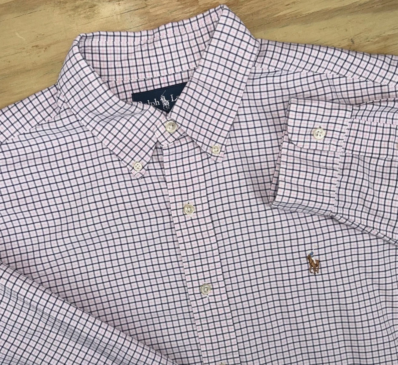 Polo Ralph Lauren White Pink Navy Plaid Check Button Down Mens Large Classic Fit