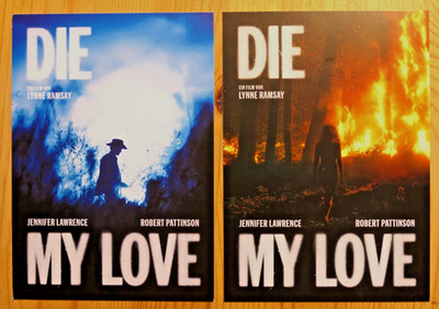 2 Postkarten Film ''Die My Love''_Lynne Ramsay_Jennifer Lawrence Robert Pattinson_