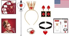 Deluxe Queen of Hearts Costume Crown and Jewelry Set - Perfect for Dress Up