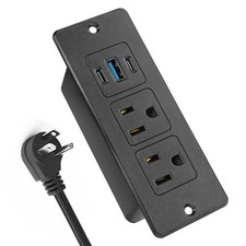 Recessed Power Strip USB, 20W Fast Charging Furniture Outlet - 2 AC 6 FT Black