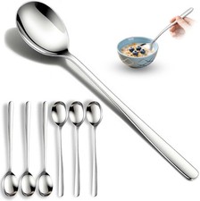 Set of 6 Premium Korean Soup Spoons, 8 Inch 18/10 Stainless Steel Long Handle
