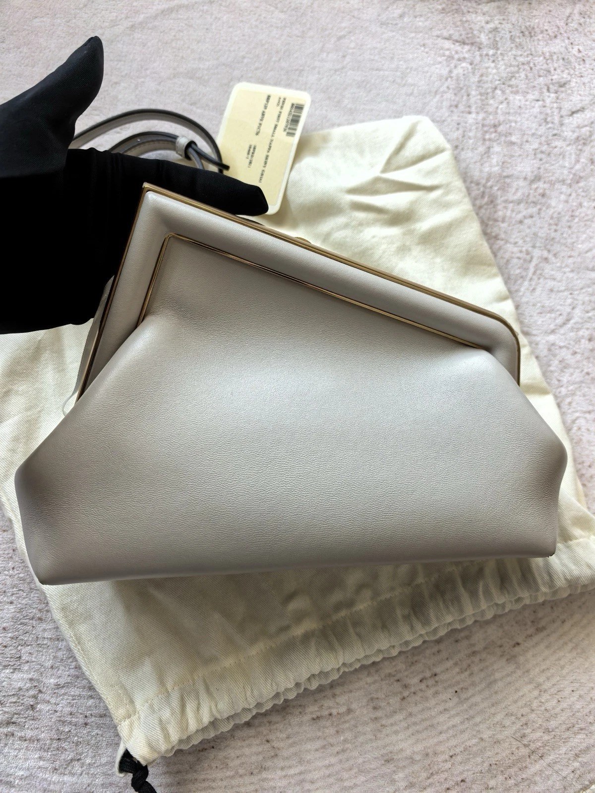 Fendi — Fendi First Small White Lambskin Clutch Shoulder Bag Gold Hardware