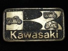QF15143 VINTAGE 1970s  KAWASAKI  MOTORCYCLE COMPANY BELT BUCKLE