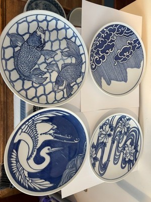Vintage Vandor Nancy Getz Japanese Blue Porcelain Plates, Set Of 4
