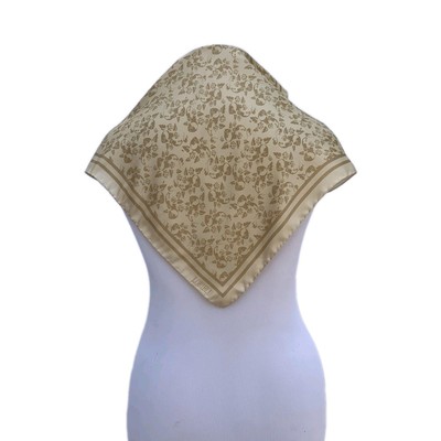 H4# Loriblu Beige Floral Jacquard Silk Scarf Subtle Pattern Elegant