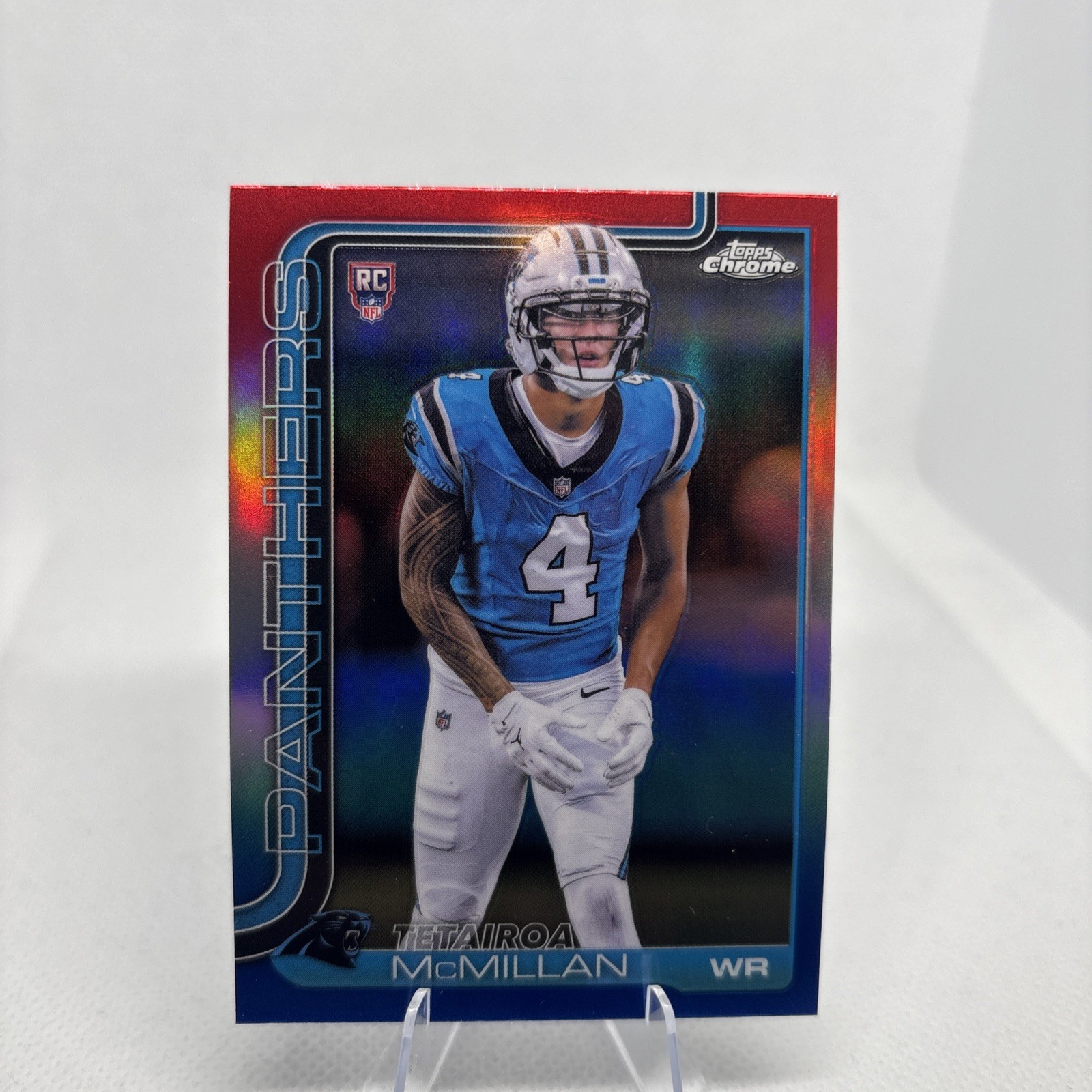 2025 Topps Chrome - Tetairoa McMillan #326 Red White & Blue Refractor RC