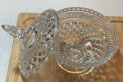 Anchor Hocking Wexford 1970s Vintage Pressed Clear Glass Candy Dish with Lid