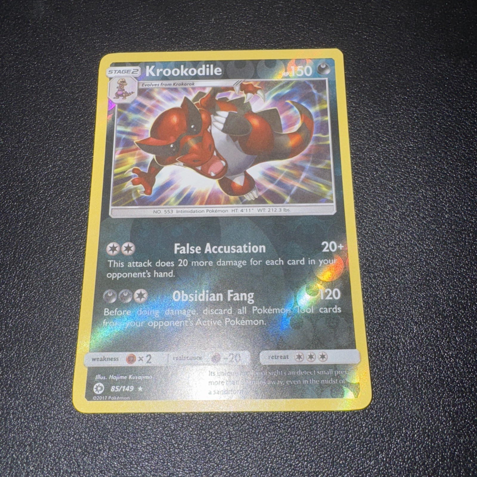 Pokemon Card Krookodile 85/149 Reverse Holo Sun And Moon Nr Mint Card