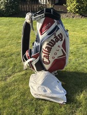 Callaway Fusion Staff Golf Tour Bag + Rain Hood 6 Way Dividers - Cream/Red/Blue