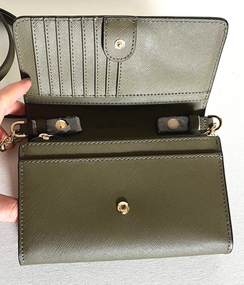 New Michael Kors Jet Set Travel Medium Phone Crossbody Saffiano Leather  Olive | eBay