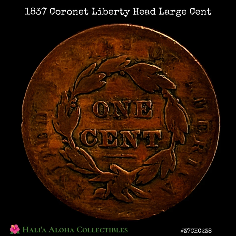 💠🪙💠1837 Coronet Liberty Matron Head U.S. Large Cent ~ N-5 RB ERROR COIN - Image 3 of 4