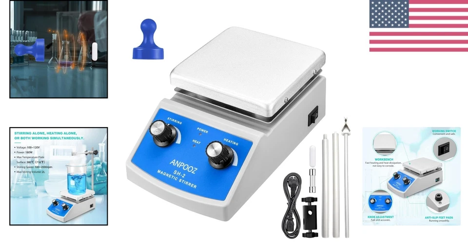 Magnetic Stirrer Hot Plate w/Stir Bar Retriever, 100-2000RPM Hot Plate Stirrer - Image 2 of 4
