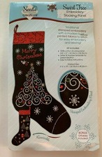 Needle Creations Swirl Tree Embroidery Stocking Stamped Panel Merry Christmas