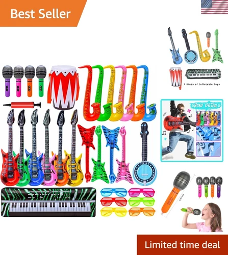 Assorted Inflatable Musical Instruments for Rock Star Party - 30 PCS Set