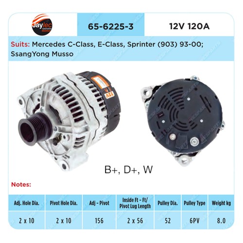 Jaylec 120Amp Alternator for Ssangyong Musso 3.2 M162 990 Petrol 96-00 - Picture 3 of 3