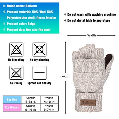 Thermal Insulation Fingerless Texting Wool Gloves for Women and Men Beige - Picture 7 of 8