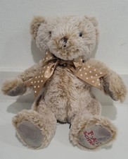 FAO Schwarz Golden Grey Teddy Bear Polka Dot Bow 12 " Plush