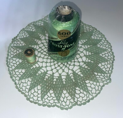 Lily Frost Tone 600 yd Crochet Cotton 61 Medium Green + JP Coats Thread + Doily