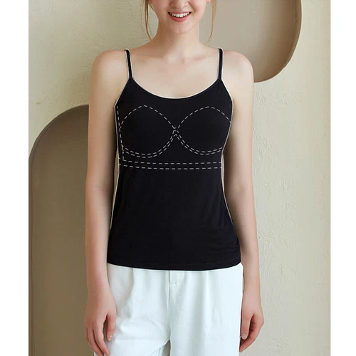 Camisole with Built in Bra Women Tank Tops Padded Bra Vest Undershirt Sleeveless - Picture 9 of 43
