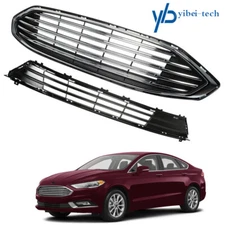 Front Bumper Upper Grille&Lower Grill Assembly Chrome For Ford Fusion 2017-2018