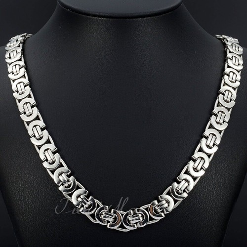 Collana catena BIZANTINA PIATTA acciaio inox placcato argento/oro 6/8/11 mm 18-36" - Foto 8 di 14