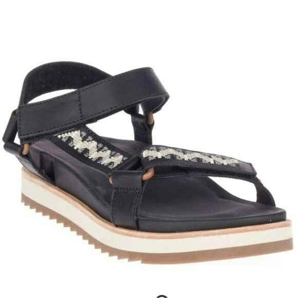 Sandalo Merrell Juno in pelle cinturino alla caviglia nero J62512 nuovi senza etichette