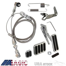 Billet Gas Pedal w/Brake+Clutch Pad & 24" Throttle Cable Bracket Spring Kit Ford
