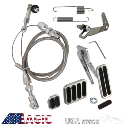 Billet Gas Pedal w/Brake+Clutch Pad & 24'' Throttle Cable Bracket Spring Kit Ford