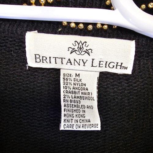 Brittany Leigh Silk Cardigan Women’s Medium Angora Black Beaded Art To Wear - Picture 8 of 17