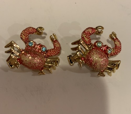 Set Of 2 Vtg Enamel Rhinestone Crab Pin Articulated Movable Claws Scatter Brooch - Picture 3 of 9