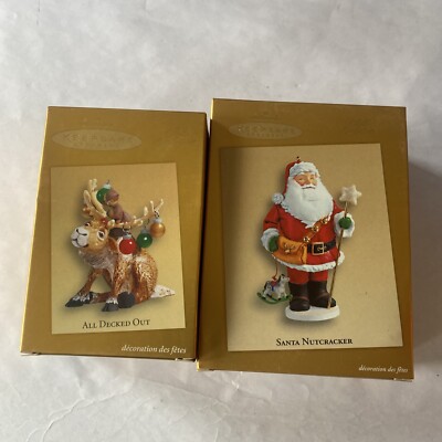 2 Hallmark Ornament All Decked Out Santa Nutcracker Club Exclusive Reindeer