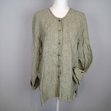 Flax 100 linen olive green button up medium linen jacket size M blazer w7