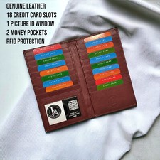 Genuine Leather Men Long Wallet Pockets ID Card Clutch Bifold Purse 1528