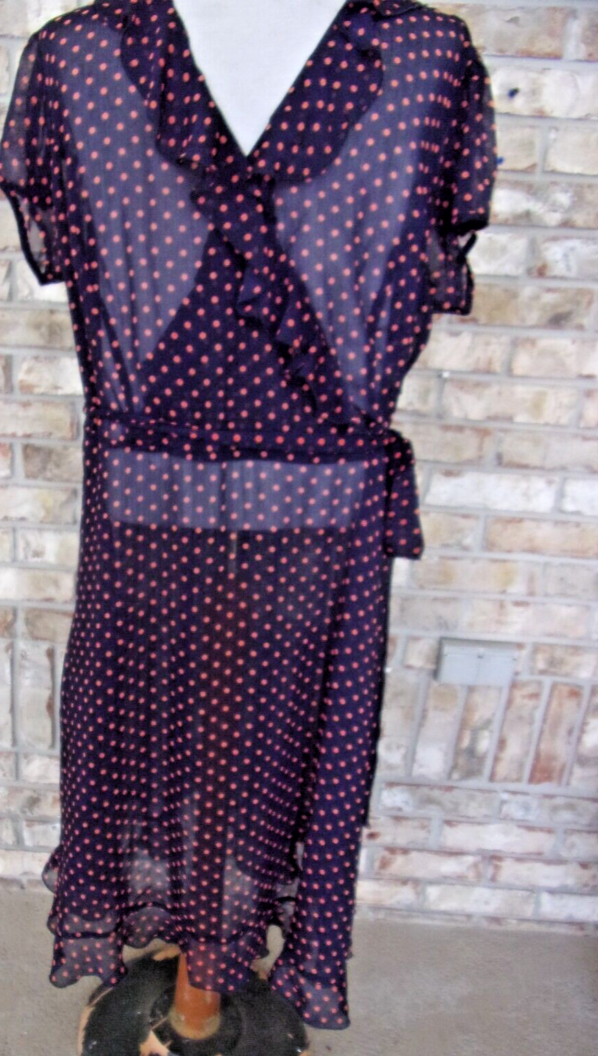 RED BLACK POLKA DOT SHEER SLEEVELESS DRESS SIZE 22 DRESS BARN-image
