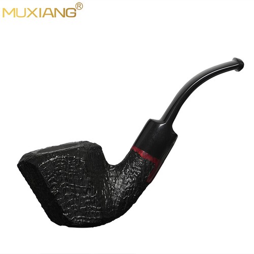 Pipa de madera a mano alzada MUXIANG Briar pipa de tabaco con chorro de arena con vástago de vulcanita doblado - Imagen 2 de 2