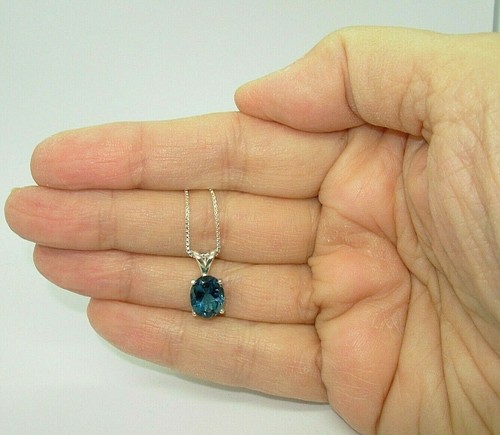 LONDON BLUE TOPAZ NECKLACE EARTHMINED 10x8MM GEM US MADE PENDANT &BOX LINK CHAIN - Picture 5 of 7
