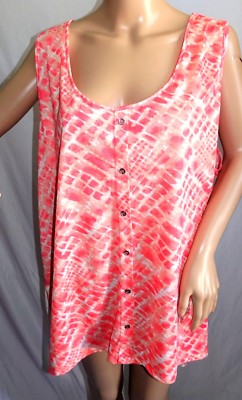 Lena Women Plus Size 18/20 22/24 Coral White Hi Lo Swing Shirt Top Cami Blouse