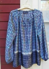 Jones New York Multi-Colored Long Sleeved Peasant Polyester Blouse Small (40")