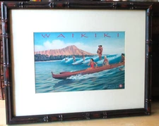 WAIKIKI SURFRIDERS LOS ANGELES STEAMSHIP CO PRINT Kerne Erickson Framed 16x20