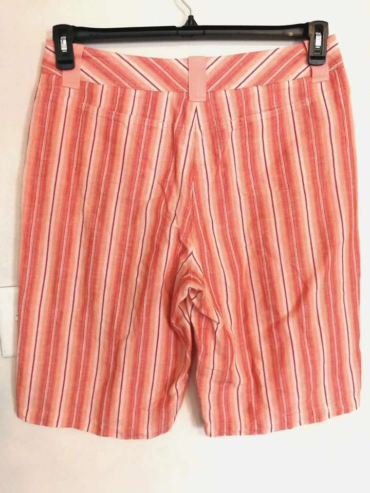 Bermuda listrada Chicos feminina 2,5 L 14 rosa laranja mistura de linho bolsos - Imagem 2 de 3