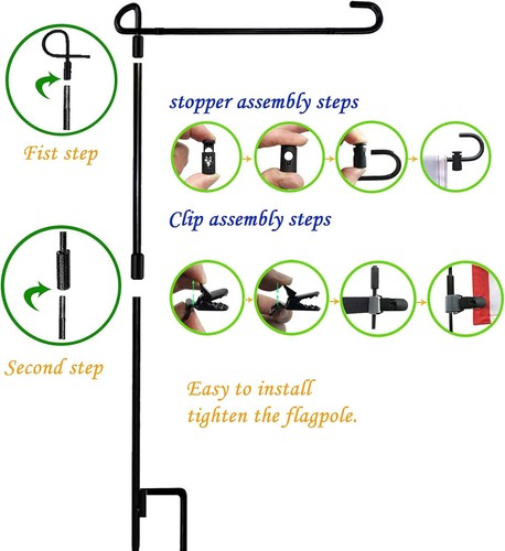 Garden Flag Stand-Holder-Pole with Garden Flag Stopper and Anti-Wind Clip for... - Picture 13 of 24