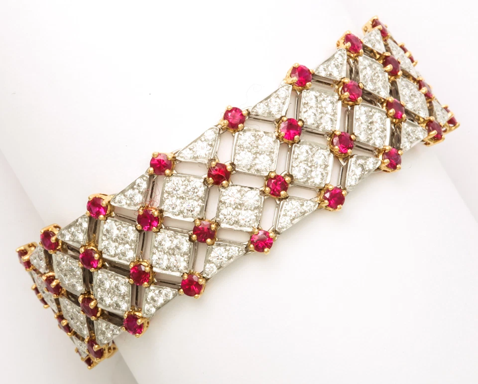 Tiffany & Co Trellis 18K Gold 9.11ct Ruby 9.13ct Diamond Bracelet - Image 3 of 4