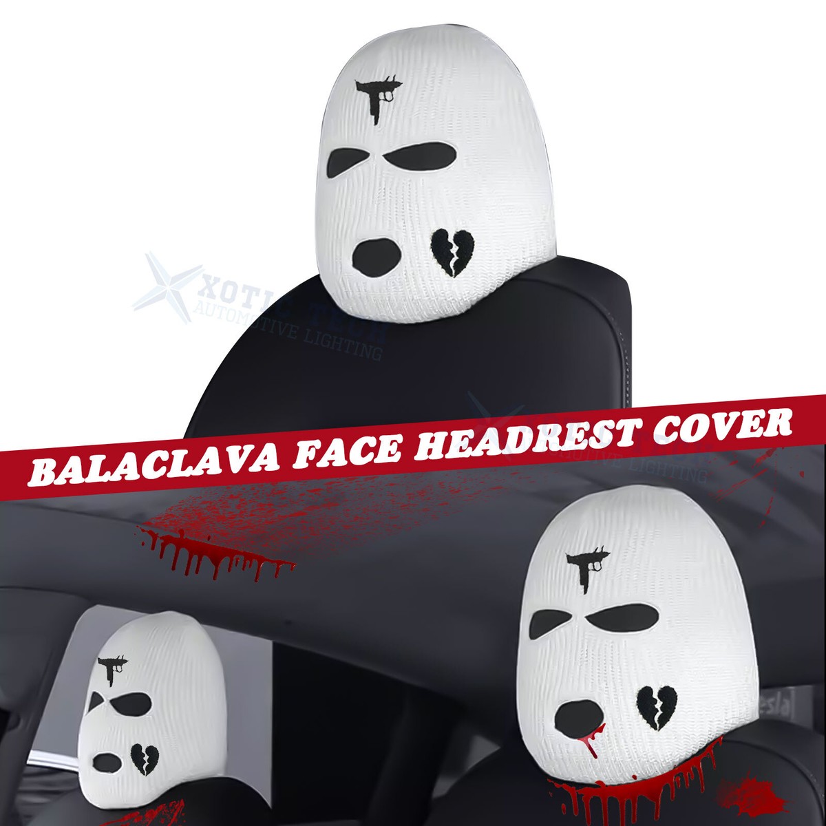 Car Universal Fit White Balaclava Face Scary Villain Mask Headrest