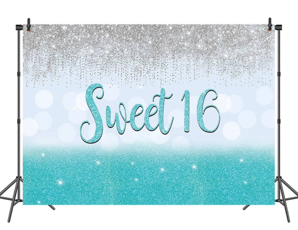 Fundo de festa de aniversário de 16 anos Sweet 16 Backdrop meninos meninas dezesseis decorações dia B - Imagem 4 de 4